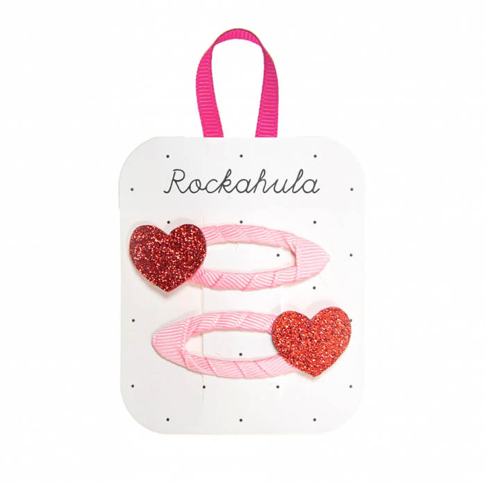LOVE HEART GLITTER HAARCLIPS, rode glitter hartjes, roze haarclips, www.littlelegends.nl