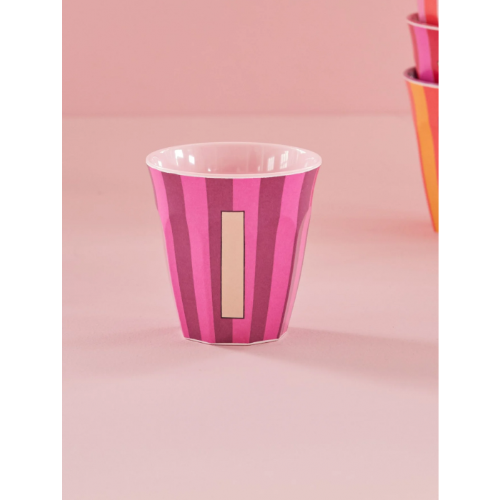 Rice melamine beker gestreept roze alfabet I