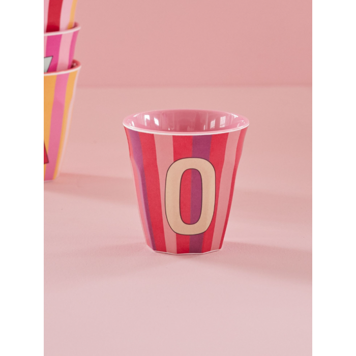 Rice melamine beker roze gestreept letter O