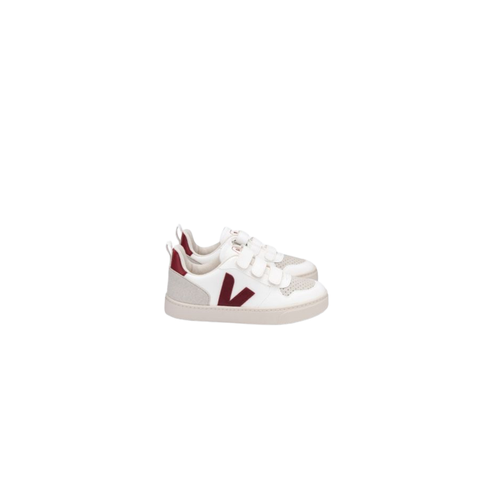 Veja V10 CWL White Marsala, Witte sneakers, veja schoenen wit met donker rood logo. www.littlelegends.nl