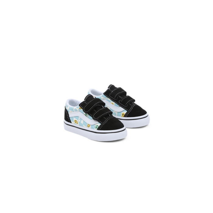 VANS OLD SKOOL V MELTED CHECK, schoenen, sneakers, checkerboard, lichtblauw, blauw, wit, emoji, paddenstoel, peace, www.littlelegends.nl