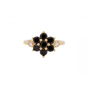 JILLY RING BLACK, goud vergulde ring, vintage, zwarte kristallen, www.littlelegends.nl