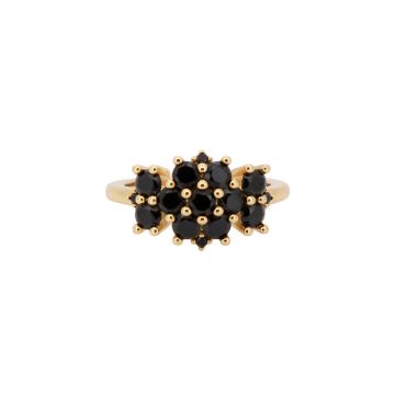 ALIX RING BLACK, goud vergulde ringen, vintage ring, zwarte kristallen, edelstenen. www.littlelegends.nl