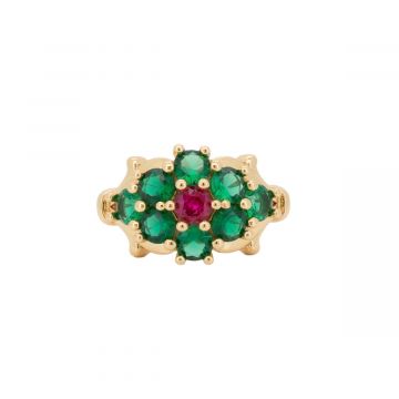 SUE RING GREEN, vintage ringen a new day amsterdam. groene kristallen, edelstenen, goud verguld, www.littlelegends.nl