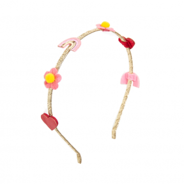 HIPPY RAINBOW HAARBAND, regenboog, bloemen, hartjes, glitter haarband. www.littlelegends.nl