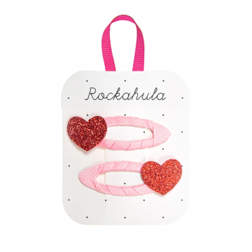 LOVE HEART GLITTER HAARCLIPS, rode glitter hartjes, roze haarclips, www.littlelegends.nl