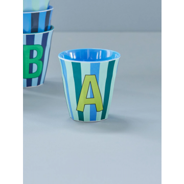 Rice melamine beker alfabet letter A gestreept blauw 