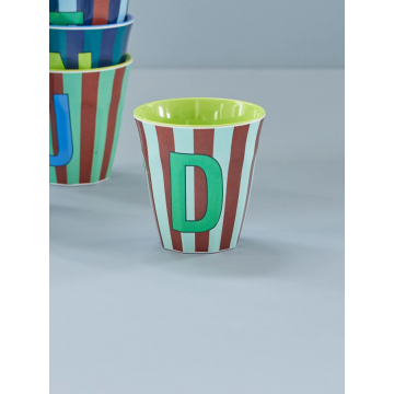 Rice middelgrote melamine beker blauw alfabet letter D