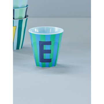 Rice melamine beker blauw gestreept alfabet letter E