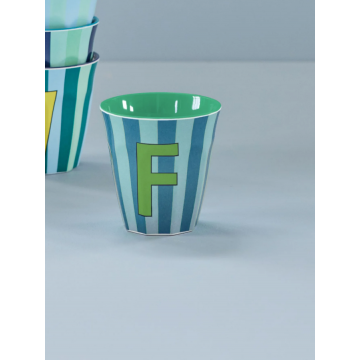 Rice melamine beker gestreept alfabet blauw letter F
