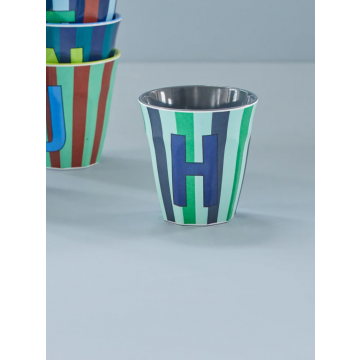 Rice Melamine beker gestreept blauw alfabet letter H