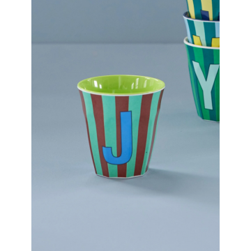 Rice melamine beker blauw gestreept jongens alfabet J