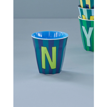 RIce melamine beker gestreept alfabet letter N blauw