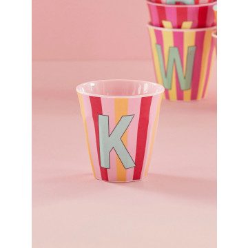 Rice Melamine Beker roze gestreept meisjes alfabet K