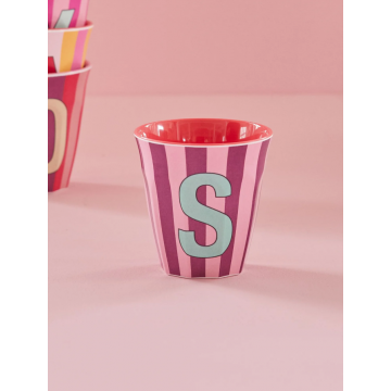 Rice melamine beker roze gestreept alfabet S