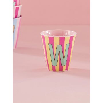Rice melamine beker roze letter W