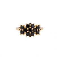 ALIX RING BLACK, goud vergulde ringen, vintage ring, zwarte kristallen, edelstenen. www.littlelegends.nl