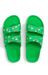 FREEDOM MOSES SLIPPERS, groene slippers met regenbogen, badslippers voor kinderen, www.littlelegends.nl
