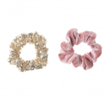 SEQUIN AND VELVET SCRUNCHIES, pailletten, roze en goud, haarelastiek, www.littlelegends.nl