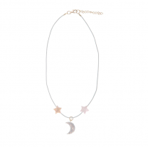 MOONLIGHT KETTING, maan met sterren ketting, glitters, goude sluiting, www.littlelegends.nl