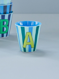 Rice melamine beker alfabet letter A gestreept blauw 