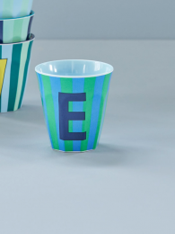 Rice melamine beker blauw gestreept alfabet letter E