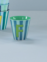 Rice melamine beker gestreept alfabet blauw letter F