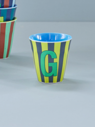 Rice melamine beker blauw gestreept alfabet letter G