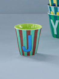 Rice melamine beker blauw gestreept jongens alfabet J