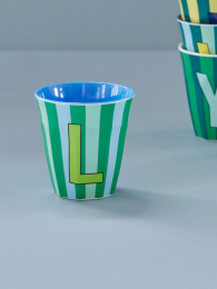 Rice melamine beker alfabet blauw letter L gestreept