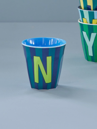 RIce melamine beker gestreept alfabet letter N blauw