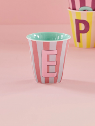 Rice melamine beker roze gestreept alfabet letter E