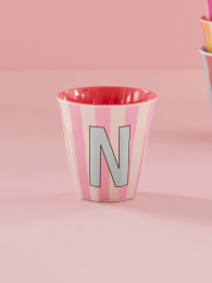 Rice melamine beker roze gestreept alfabet letter N