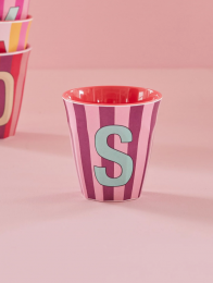 Rice melamine beker roze gestreept alfabet S