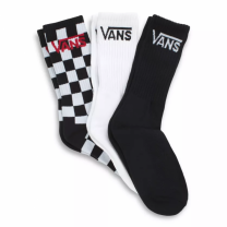 VANS CLASSIC CREW CHECKERBOARD SOKKEN 3 PACK-checkerboard,zwart,wit,rood,logo,lange sokken, set van 3, www.littlelegends.nl