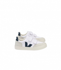 VEJA V12 VELCRO, witte sneakers, veja schoenen wit, wit met zwart logo. www.littlelegends.nl