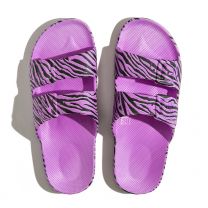 Waterbestendige, milieuvriendelijke Freedom Moses Zebra Ultra slippers paars met zwart printje voor meisjes en dames
